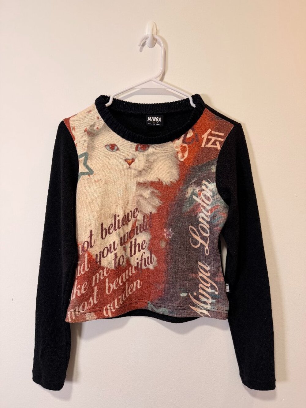 Minga London Kitty Kingdom Black Graphic Top Size M